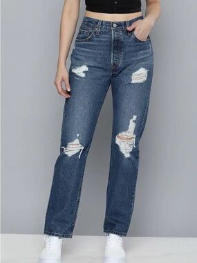 Levis 501 Blue Straight Fit High Rise Jeans - Size 30